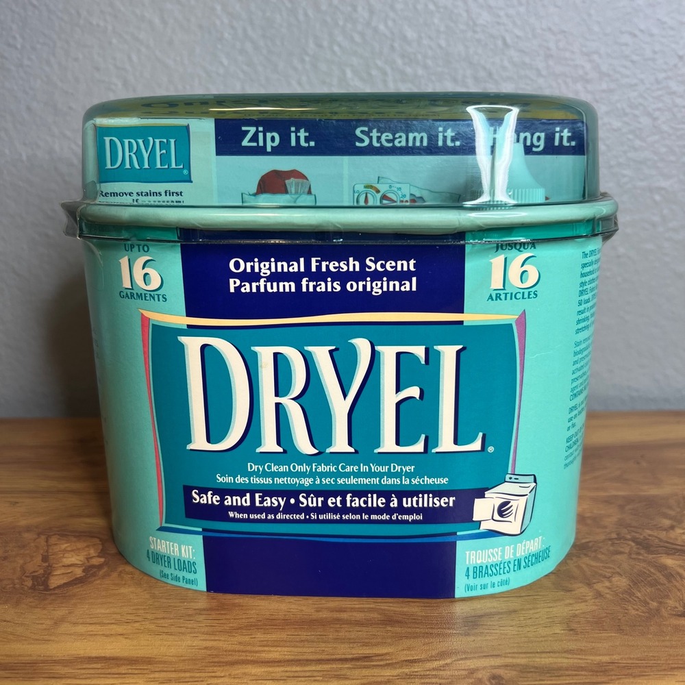 Vtg Dryel Fabric Care Starter Kit 4 Dryer Loads Open Box Complete 2002 Dry Clean